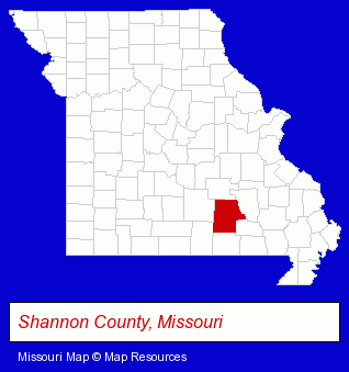 Missouri map, showing the general location of Shannon County Family Clinic