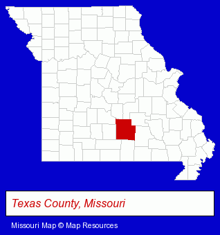Missouri map, showing the general location of Cabool R-IV School District