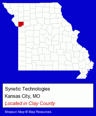 Missouri counties map, showing the general location of Synetic Technologies