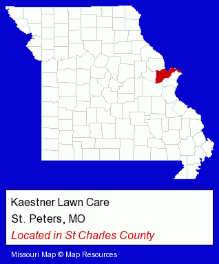 Missouri counties map, showing the general location of Kaestner Lawn Care