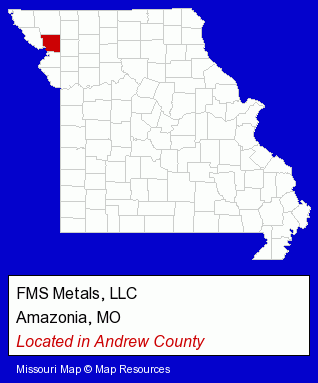 Missouri counties map, showing the general location of FMS Metals, LLC