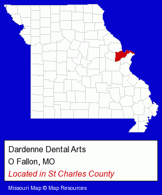 Missouri counties map, showing the general location of Dardenne Dental Arts