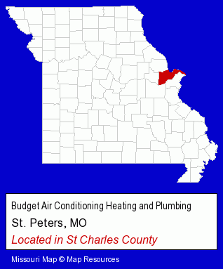 Missouri counties map, showing the general location of Budget Air Conditioning Heating and Plumbing
