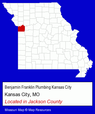 Missouri counties map, showing the general location of Benjamin Franklin Plumbing Kansas City