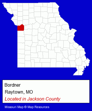 Missouri counties map, showing the general location of Bordner