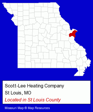 Missouri counties map, showing the general location of Scott-Lee Heating Company