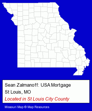 Missouri counties map, showing the general location of Sean Zalmanoff: USA Mortgage