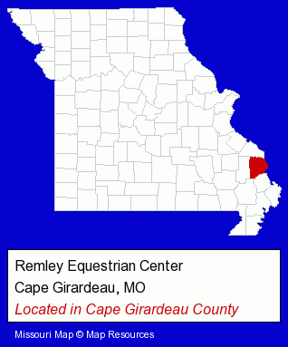 Missouri counties map, showing the general location of Remley Equestrian Center
