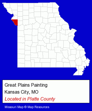Missouri counties map, showing the general location of Great Plains Painting