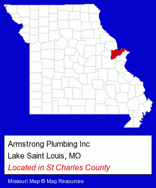 Missouri counties map, showing the general location of Armstrong Plumbing Inc