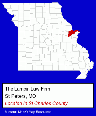 Missouri counties map, showing the general location of The Lampin Law Firm