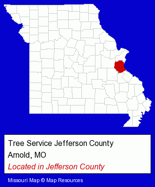 Missouri counties map, showing the general location of Tree Service Jefferson County