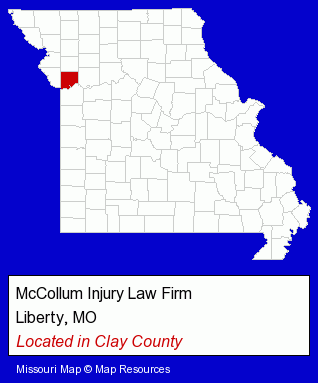 Missouri counties map, showing the general location of McCollum Injury Law Firm