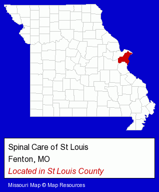 Missouri counties map, showing the general location of Spinal Care of St Louis