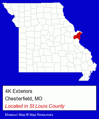 Missouri counties map, showing the general location of 4K Exteriors