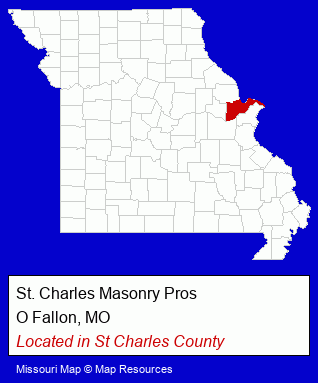 Missouri counties map, showing the general location of St. Charles Masonry Pros