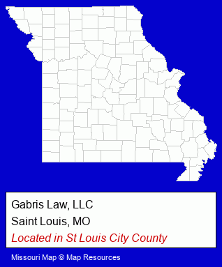 Missouri counties map, showing the general location of Gabris Law, LLC