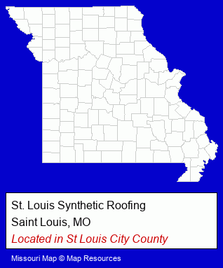 Missouri counties map, showing the general location of St. Louis Synthetic Roofing