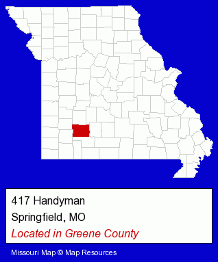 Missouri counties map, showing the general location of 417 Handyman