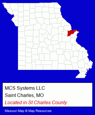 Missouri counties map, showing the general location of MCS Systems LLC