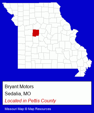 Missouri counties map, showing the general location of Bryant Motors