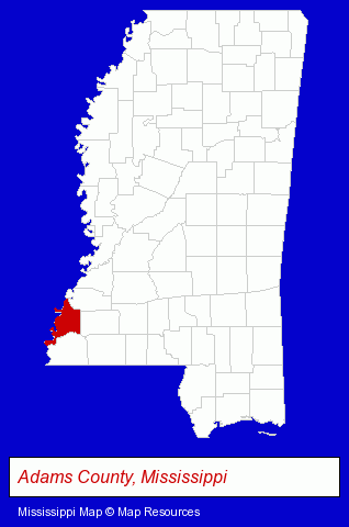 Mississippi map, showing the general location of T G Mc Cary Photography