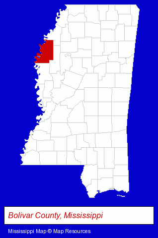 Mississippi map, showing the general location of Cleveland State Bank