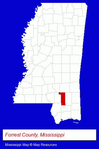 Mississippi map, showing the general location of Hybrid Plastics Inc