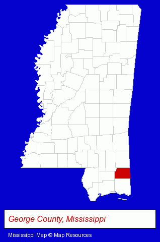 Mississippi map, showing the general location of Tab Map Company