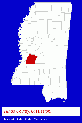 Mississippi map, showing the general location of Deviney Equipment