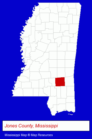 Mississippi map, showing the general location of Adcock Pool & Spa