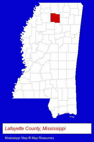 Mississippi map, showing the general location of The University of Mississippi Law School Library