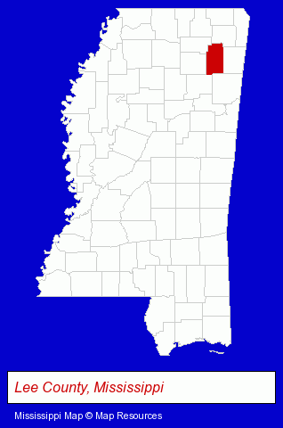 Mississippi map, showing the general location of Lavastone Industries
