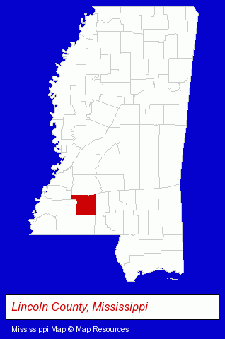 Mississippi map, showing the general location of Bank of Brookhaven