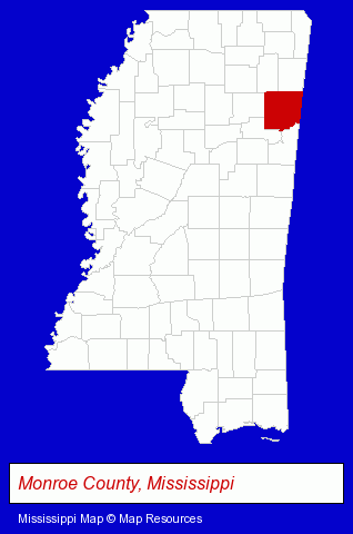 Mississippi map, showing the general location of Monroe Family Chiropractic - L Richard French DC