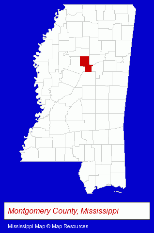 Mississippi map, showing the general location of Bank of Winona