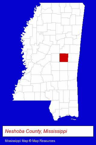 Mississippi map, showing the general location of Philadelphia Neshoba County Arts Council