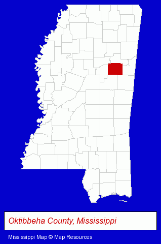 Mississippi map, showing the general location of Ms State University HR