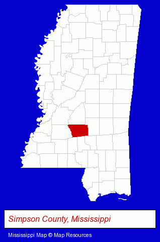 Mississippi map, showing the general location of Polk Meats
