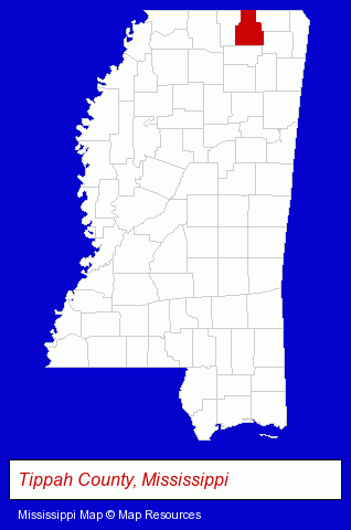 Mississippi map, showing the general location of Henderson Pest Control Inc - Blue Mtn, Pontotoc, TUP