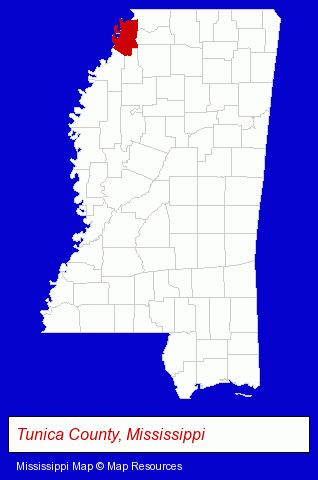 Mississippi map, showing the general location of Dulaney Andrew T