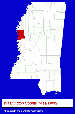 Mississippi map, showing the general location of Washington County - Human Services Dept, Library
