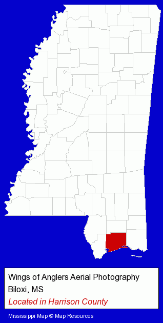 Mississippi counties map, showing the general location of Wings of Anglers Aerial Photography