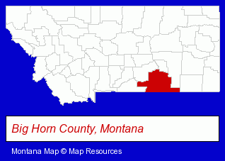 Montana map, showing the general location of Bighorn Trout Shop