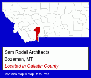 Montana counties map, showing the general location of Sam Rodell Architects