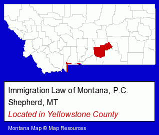 Montana counties map, showing the general location of Immigration Law of Montana, P.C.
