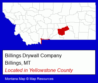 Montana counties map, showing the general location of Billings Drywall Company