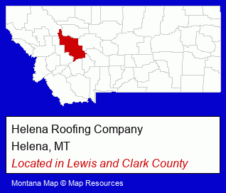 Montana counties map, showing the general location of Helena Roofing Company