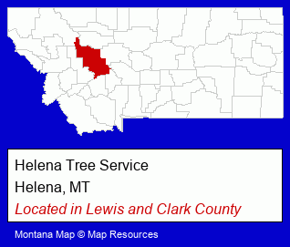 Montana counties map, showing the general location of Helena Tree Service