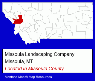 Montana counties map, showing the general location of Missoula Landscaping Company